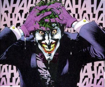 Cartoonish Joker with a wall of ha-has behind him