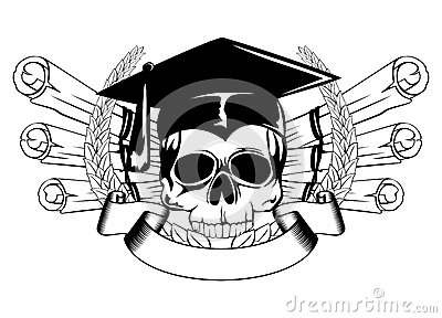 skull graduation cap and scrolls