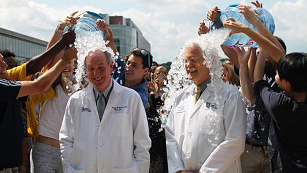 UMass leaders take the Ice Bucket challenge. Photo from CBS News