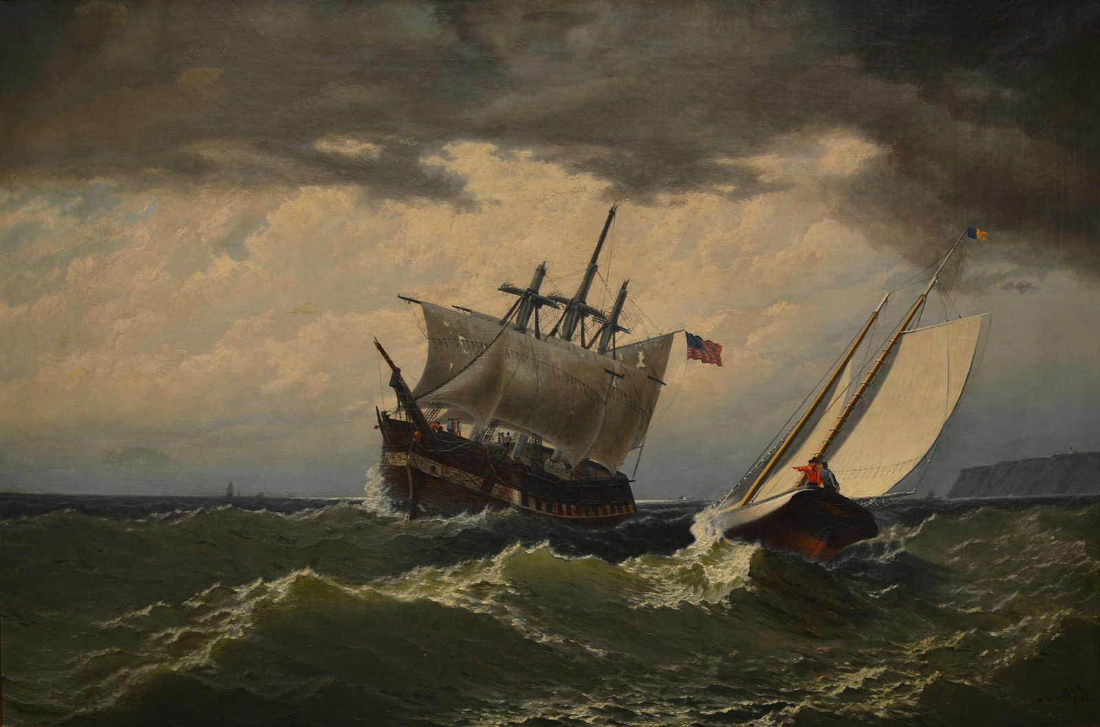 After the Storm by William Bradford: Two sailing ships in a stormy sea