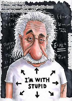 Einstein wearing an 'I'm with Stupid' T-shirt