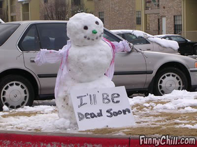 snowman with sign: I'll be dead soon