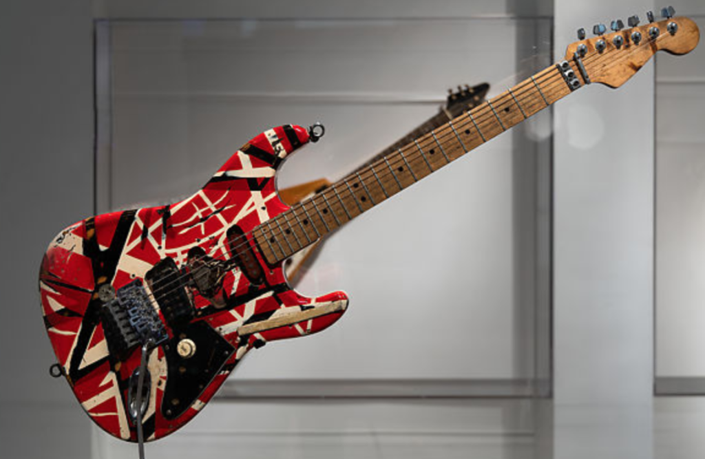 Image of Eddie Van Halen's Frankenstrat on display.